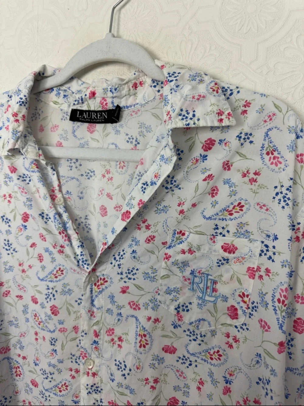 Lauren Ralph‎ Lauren Floral Pajama Top XL Button Down Cottagecore Soft